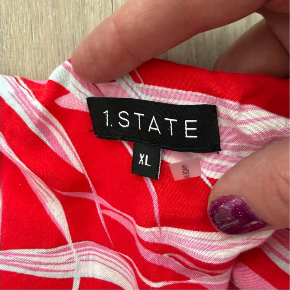 1. State Red and White Palm Leaf Patterned Dress - Picture 2 of 7